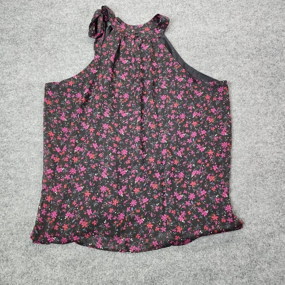 Torrid Crinkle Lurex Chiffon Halter Top Dark Black Floral‎ Sleeveless Size 5 5X - Picture 10 of 13